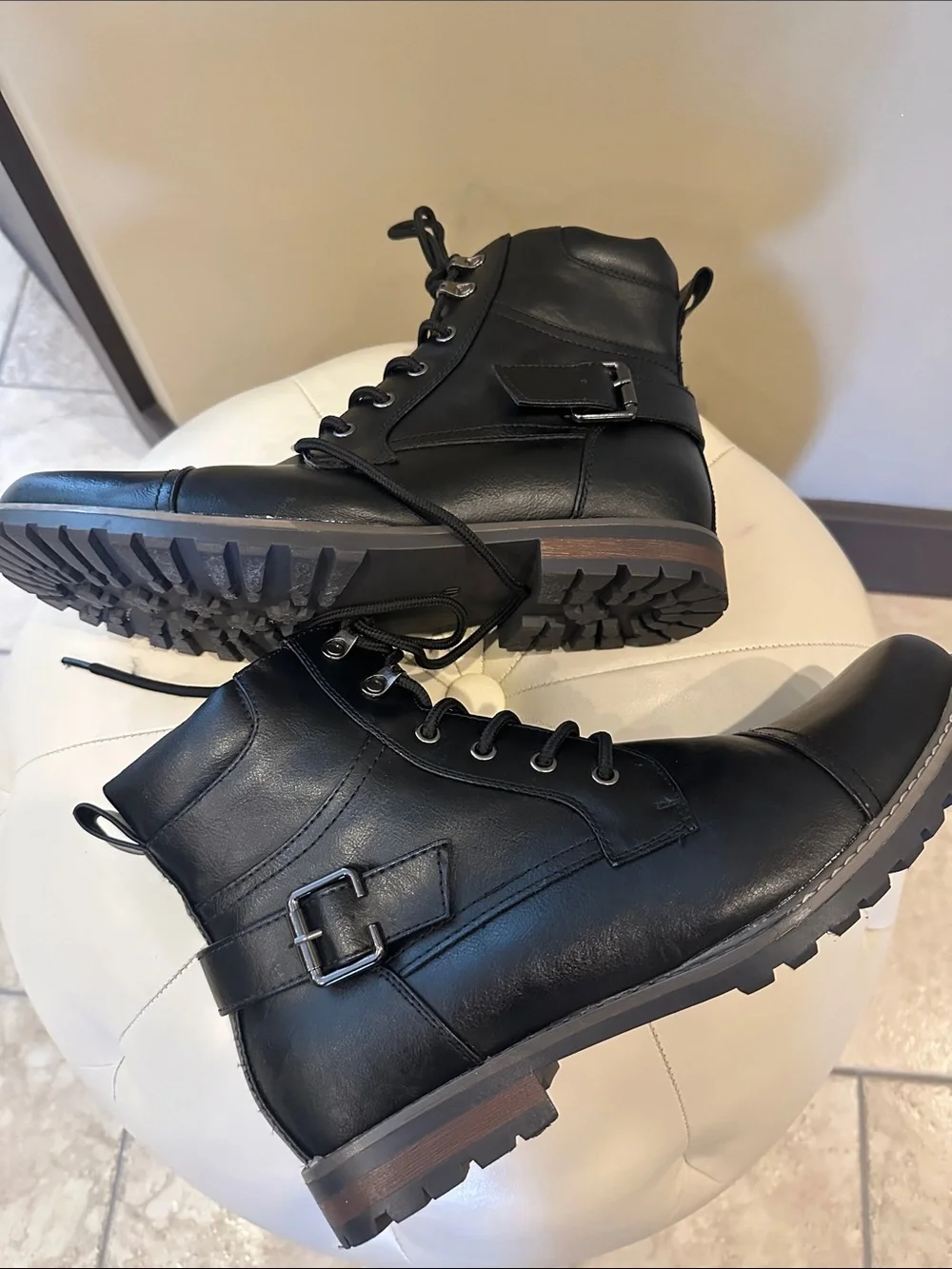 Bruno Marc Men's Black Motorcycle Combat Lace Up Boots with Side Zipper Size 11